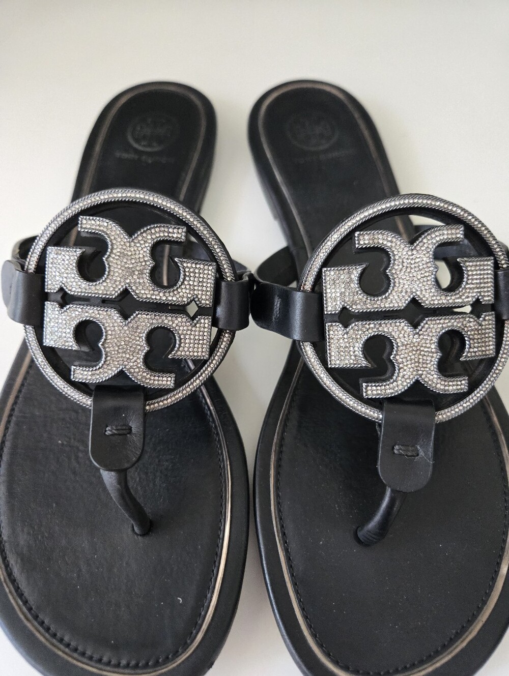 Tory Burch Miller Sandals with Rhinestone Logo Medallion - Picture 3 of 6
